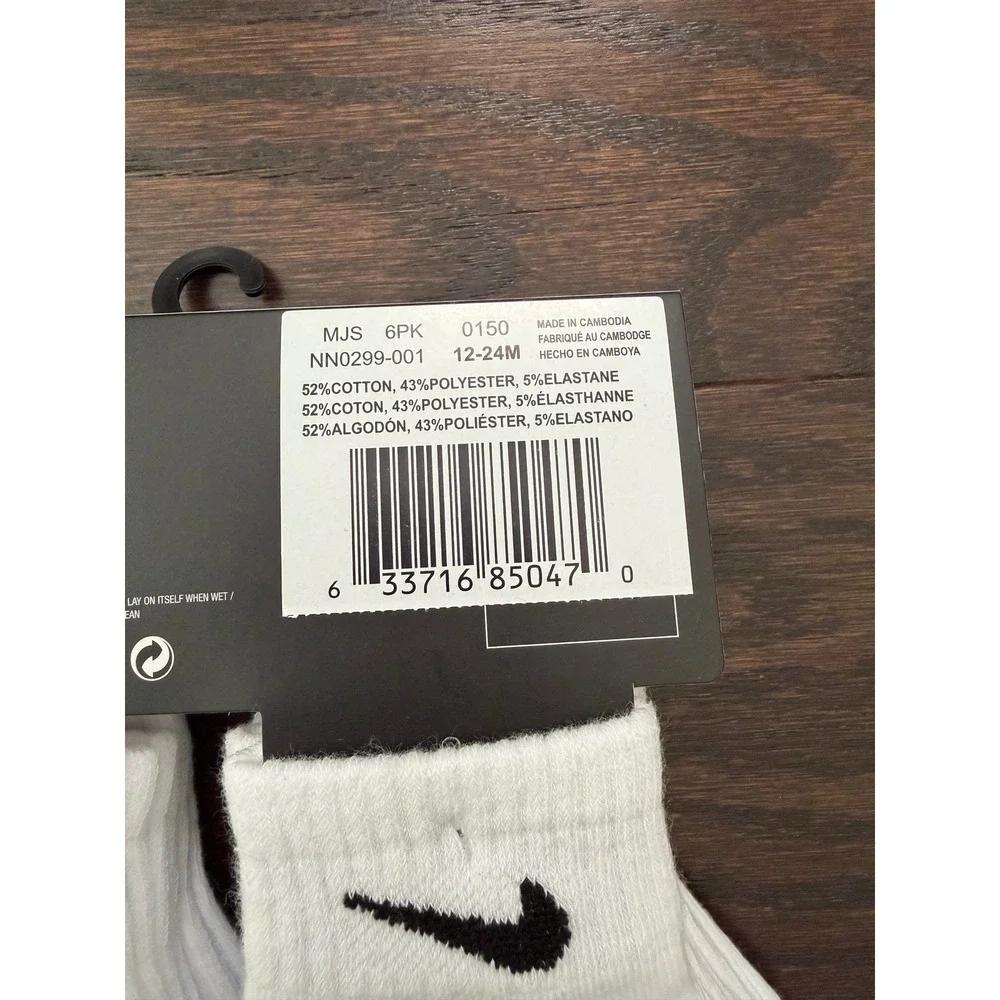 Nike Infant 6-Pack Lightweight Ankle Socks White Black NN0299-001 12-24 Months